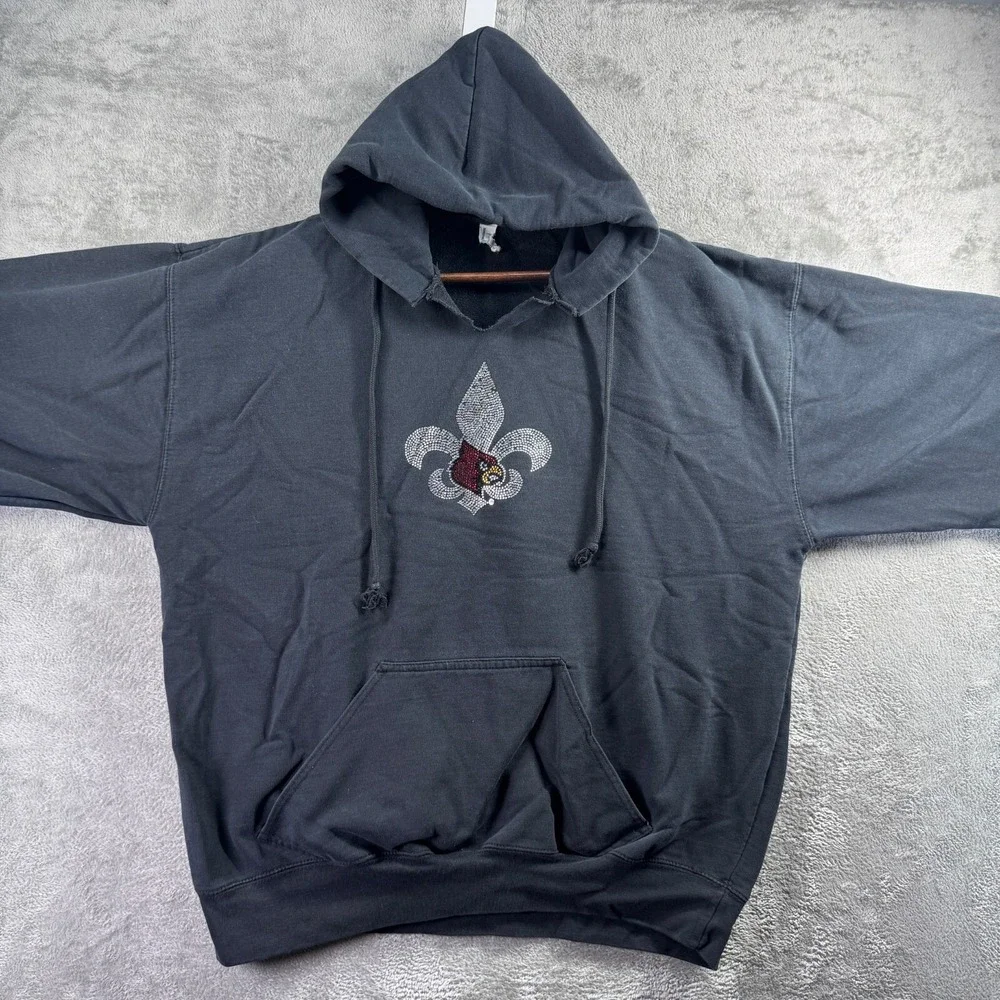 Louisville Cardinals Black Hoodie Womens Size XXL 2XL Bedazzled Logo Long Sleeve